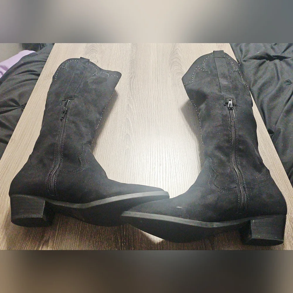 Womens DV by Dolce Vita Kitschy Western Suede Knee High Boots Black/silver 9